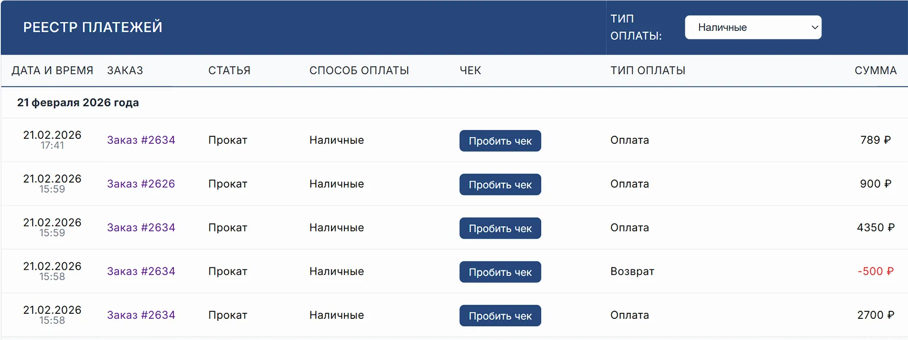 Реестр платежей